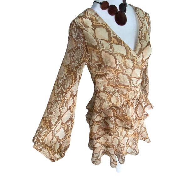 Nordstrom LEITH Dress Tan  Cream Snake  Ruffle Tiered NWT Size S Long Sleeves - Picture 2 of 8